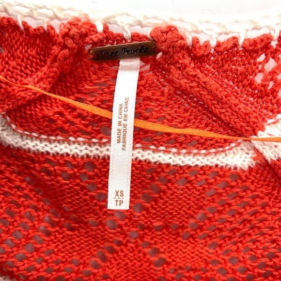 Free People women’s oversized orange and white striped knit poncho sweater - Picture 6 of 7